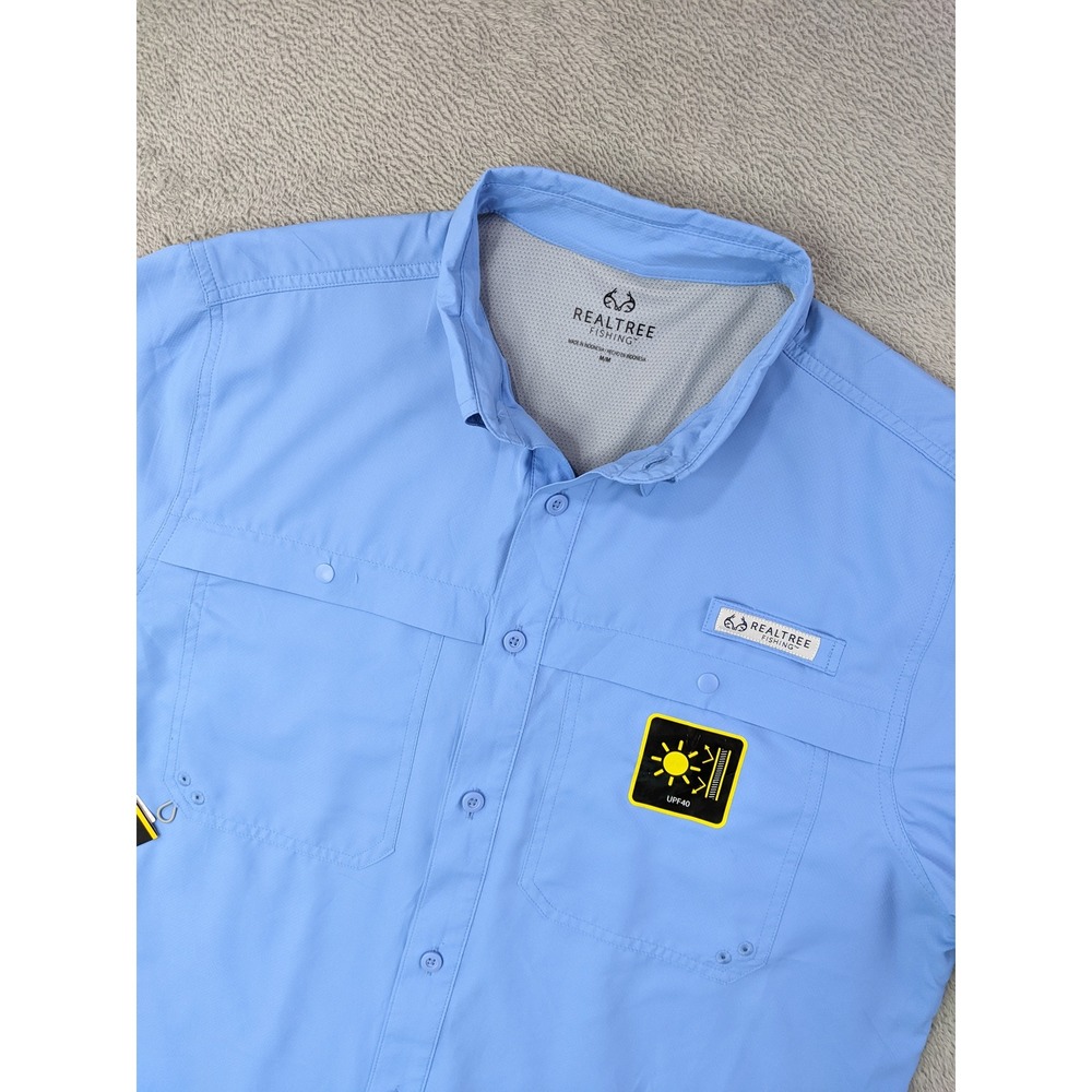 Realtree Fishing S/S Guide Shirt Mens Medium Blue UPF Vented Outdoors NEW